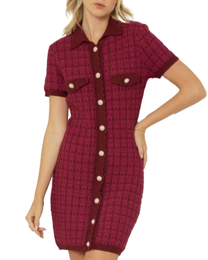 Front of a model wearing a size L Veronica Mini Dress In Red in Red by entro. | dia_product_style_image_id:345280